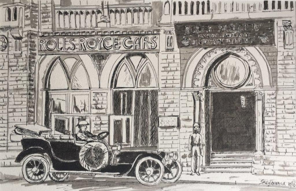 Old Rolls-Royce factory in India - pen and ink